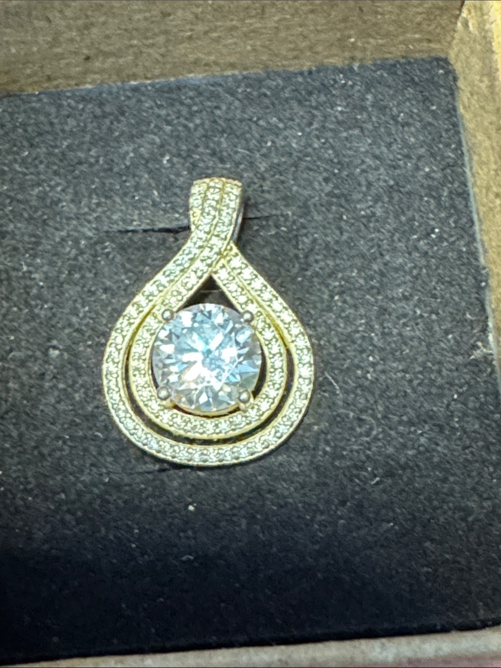 Gold over sterling silver Teardrop Pendant with Clear Center Stone